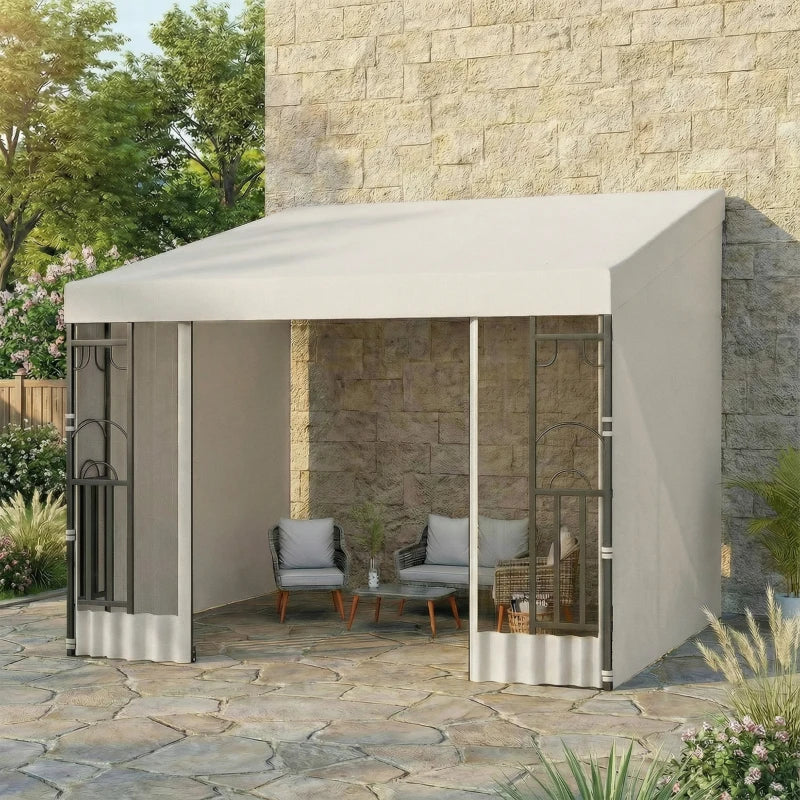 10' x 10' Wall Pergola, Outdoor Gazebo with 2 Curtains and 2 Nettings, UV Resistant, for Patio, Deck, Beige
