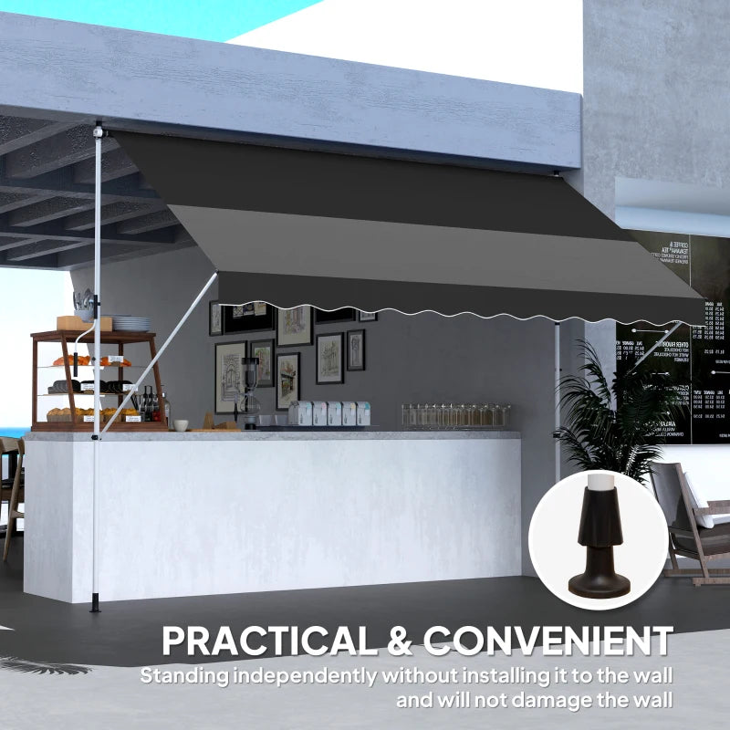 10x5ft Patio Sun Shade Canopy, Manual Retractable Awning with 5.6-9.2ft Support Pole for Window, Door, Porch, Black