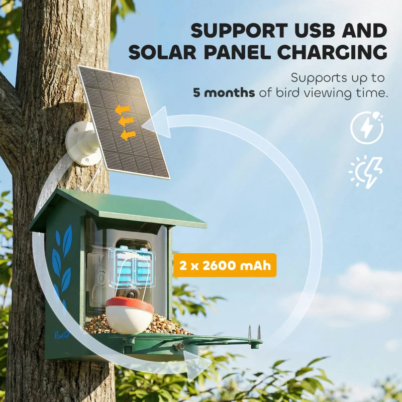 Smart Bird Feeder Camera Solar Powered with AI Identify 16000+ Birds, Auto Video Capture, Motion Detection