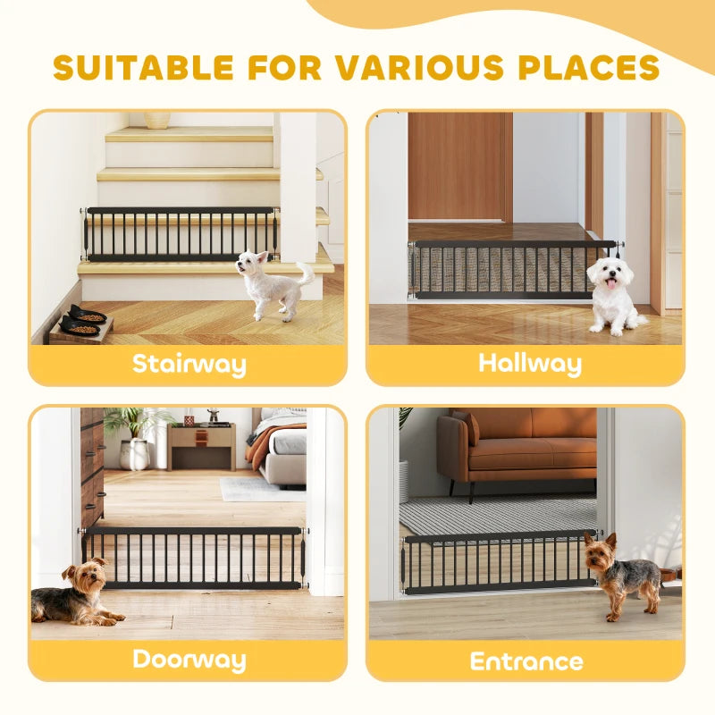26"-37" Dog Gate, Adjustable Pet Gate, Fits 10" Tall with 2 Extension, Pressure Mount Kit for Stairs and Doorways, Black