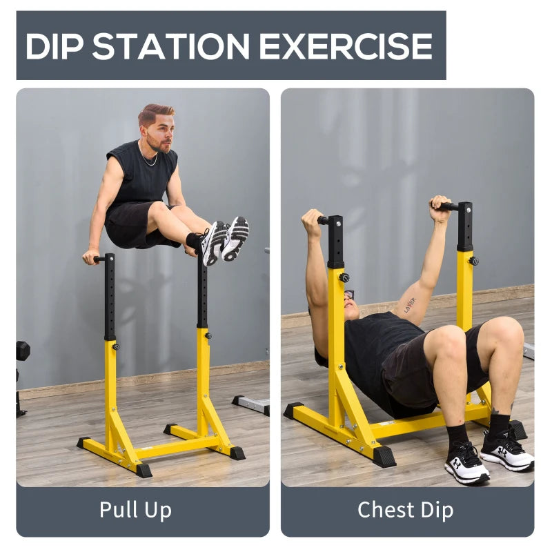 Soozier Dip Station, Body Press Parallel Bar with 10 Adjustable Height, Home Gym Workout Trainer Dip Bar, Yellow