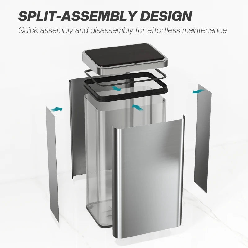 13.2 Gallon Automatic Garbage Can with Soft-Close Lid, Touchless Trash Can with Fingerprint Resistant Stainless Steel