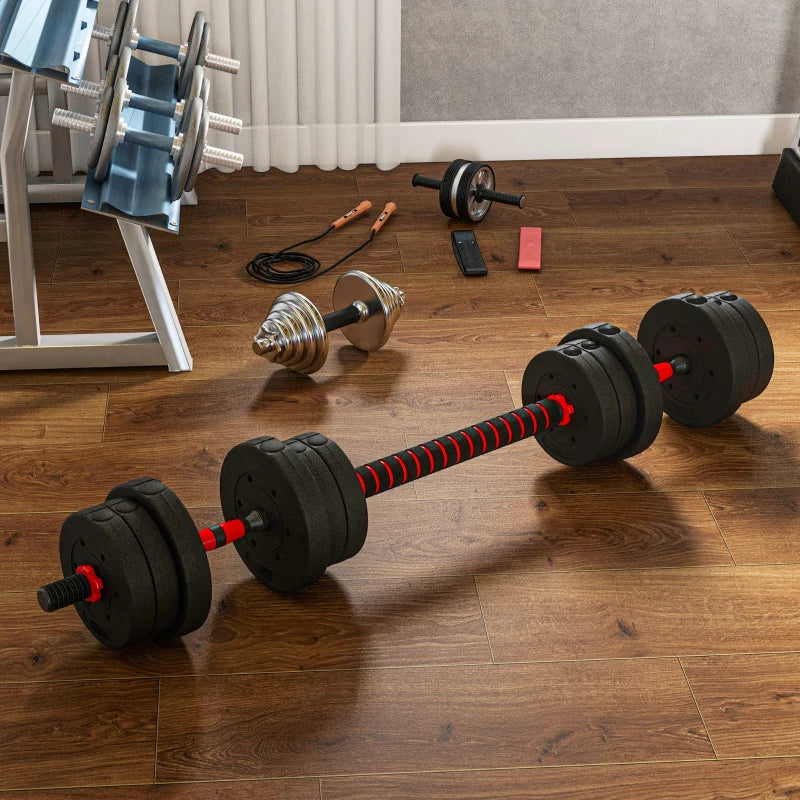 Soozier 44lbs 2-in-1 Adjustable Dumbbells Weight Set, Dumbbell Hand Weights Barbell for Body Fitness, Lifting Training for Home, Office, Gym, Black and Red