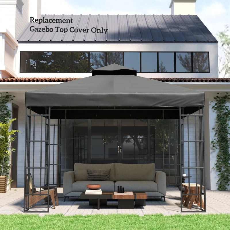 10' x 10' Gazebo Canopy Replacement Cover, 2-Tier Garden Gazebo Roof Replacement, UPF30+, TOP COVER ONLY, Dark Grey