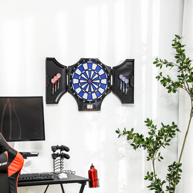 Soozier Electronic Dartboard Set with 31 Games and 285 Programs for 8 Players, Soft Tip Dart Board Set with Cabinet, 6 Darts and 6 Spare Tips, LCD Display