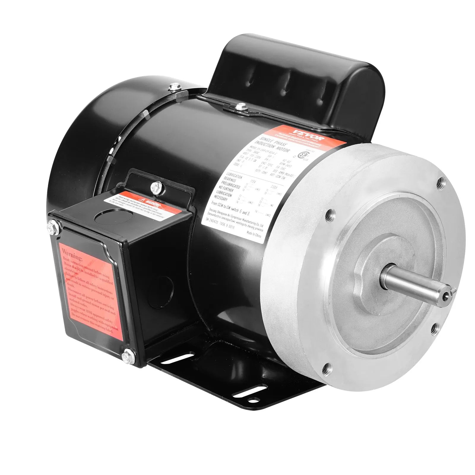 VEVOR 1HP Electric Motor 3450RPM AC115V/230V 56C Frame 1-Phase 5/8" Keyed Shaft