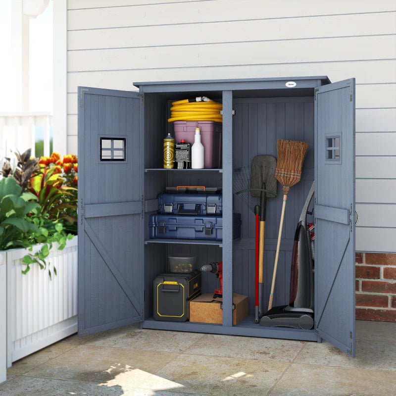 4x1.5ft Wooden Garden Storage Shed, Outdoor Tool Cabinet Organizer with Windows and Double Door, Dark Grey