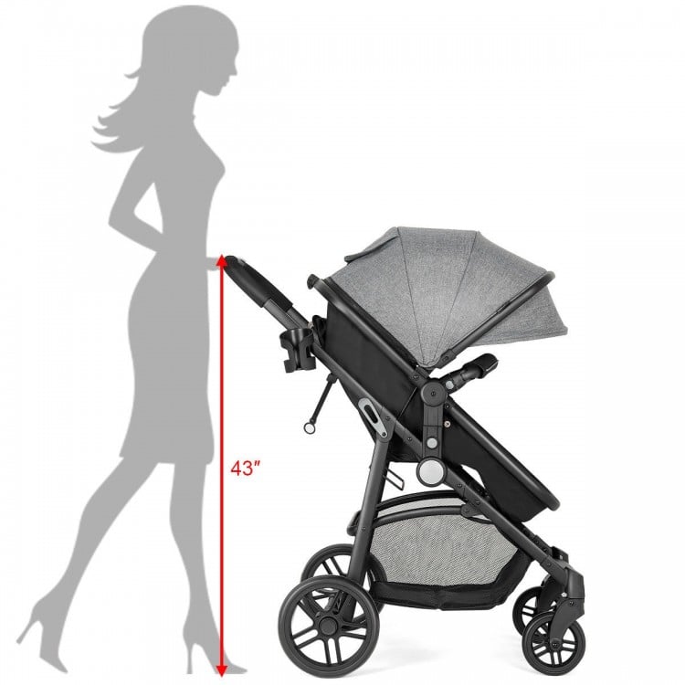 2 in 1 Foldable Pushchair Newborn Infant Baby Stroller-Gray