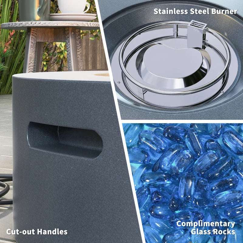 30" Round Propane Fire Pit Table 50,000 BTU Outdoor Gas Fire Table with Waterproof Cover, Decorative Glass Rocks, Tank Holder, Grey