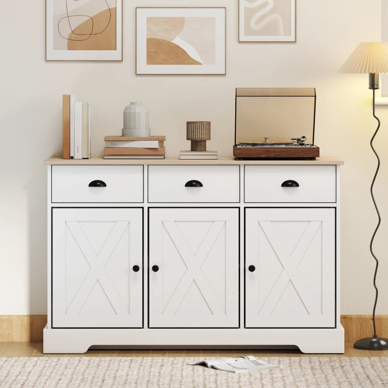 46.5" Buffet Cabinet, Farmhouse Sideboard with 3 Barn Doors and 3 Drawers for Living Room, Kitchen, White