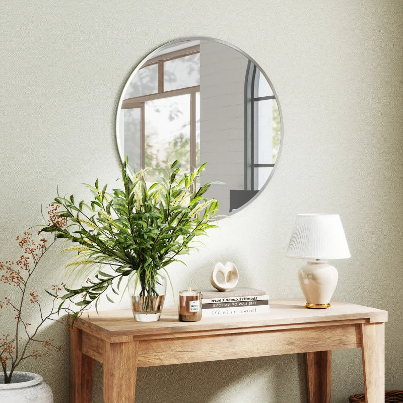 24" Decorative Wall Mirror for Bedroom Living Room, Modern Round Bathroom Mirror for Home Decor, Silver