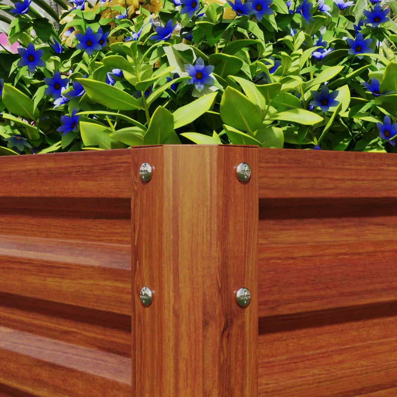 2' x 2' x 1' 2-Pieces Raised Garden Bed w/ Galvanised Steel Frame for Vegetables Flowers Herbs, Dark Brown Wood Effect