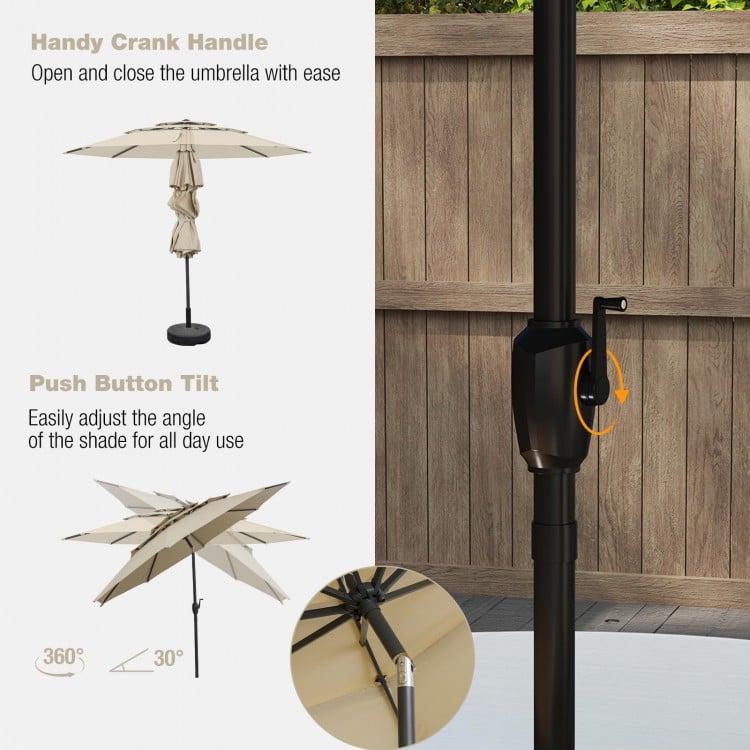 10 ft 3-tier Vented Patio Umbrella with Push Button Tilt-Beige
