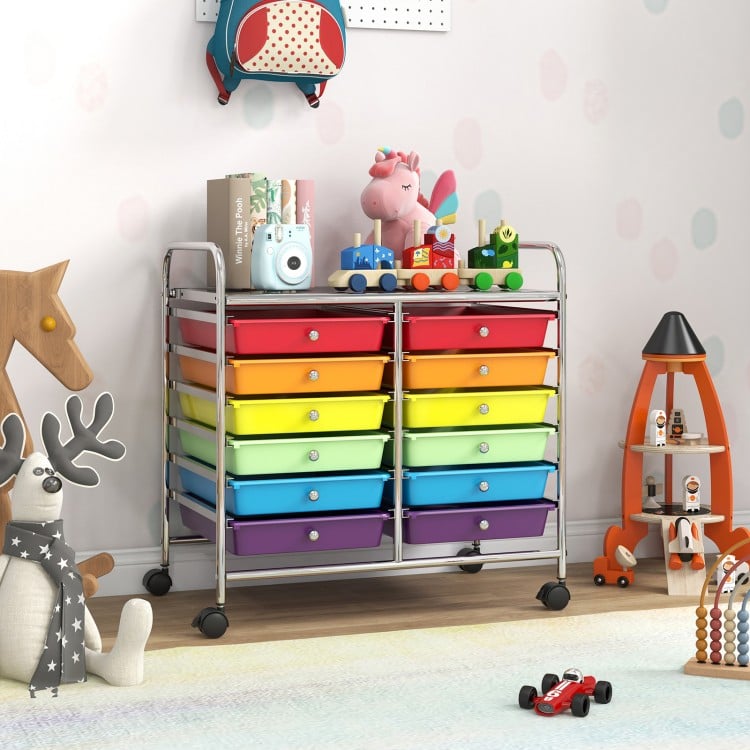 12 Drawers Rolling Storage Cart for Home and Office-Multicolor