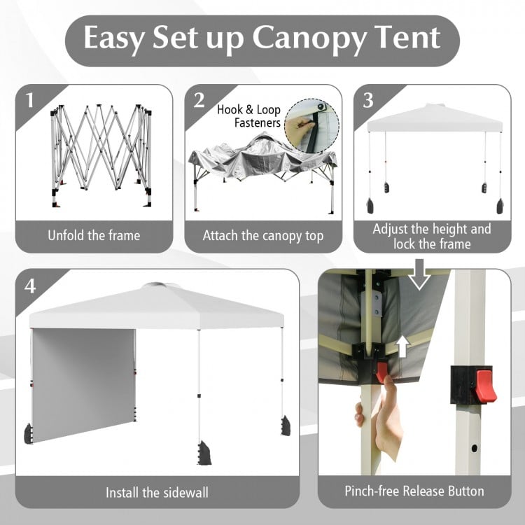 10 X 10 FT Pop up Canopy Tent with 1 Sidewall and Wheeled Bag-White