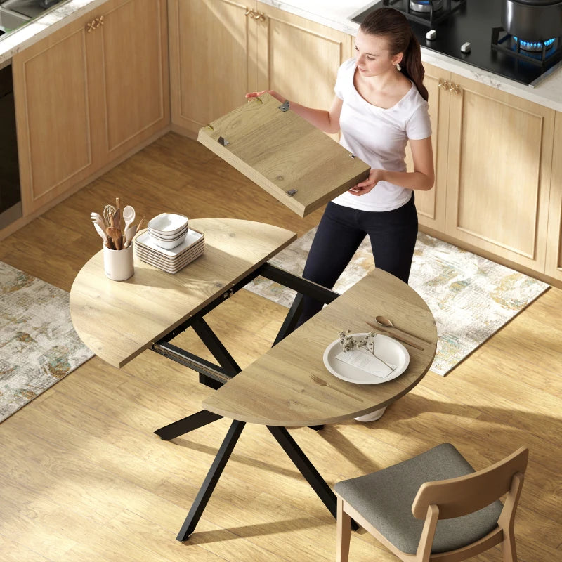 39.5"-53" Extendable Dining Table for 4-6, Industrial Kitchen Table with Butterfly Leaf and X-Shape Base, Natural Wood