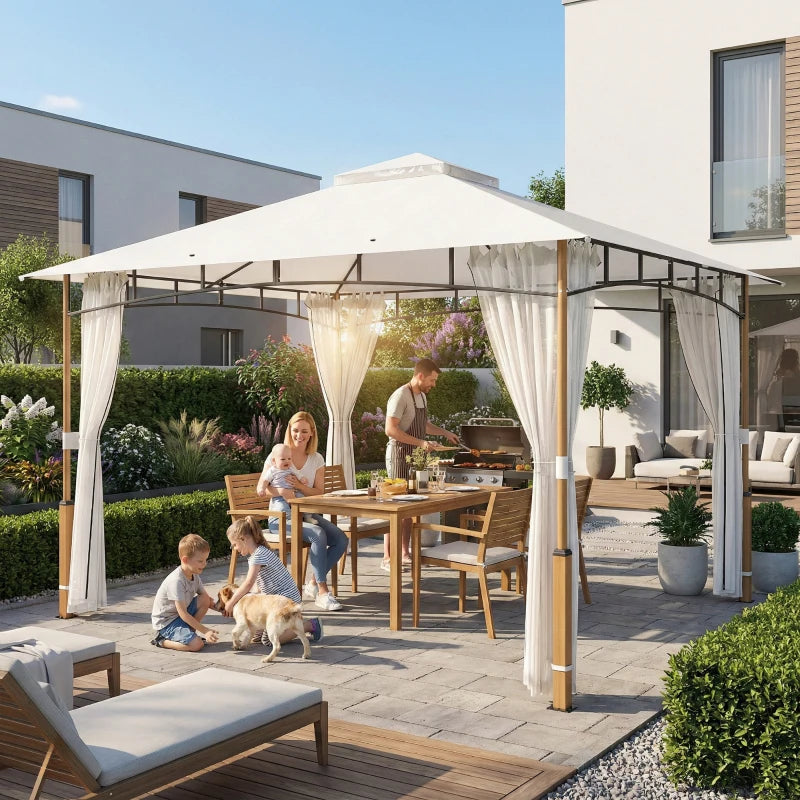 10' x 12' Patio Gazebo, UPF50+ Double Roof Outdoor Gazebo Canopy Shelter with Netting for Backyard, Patio, Cream White