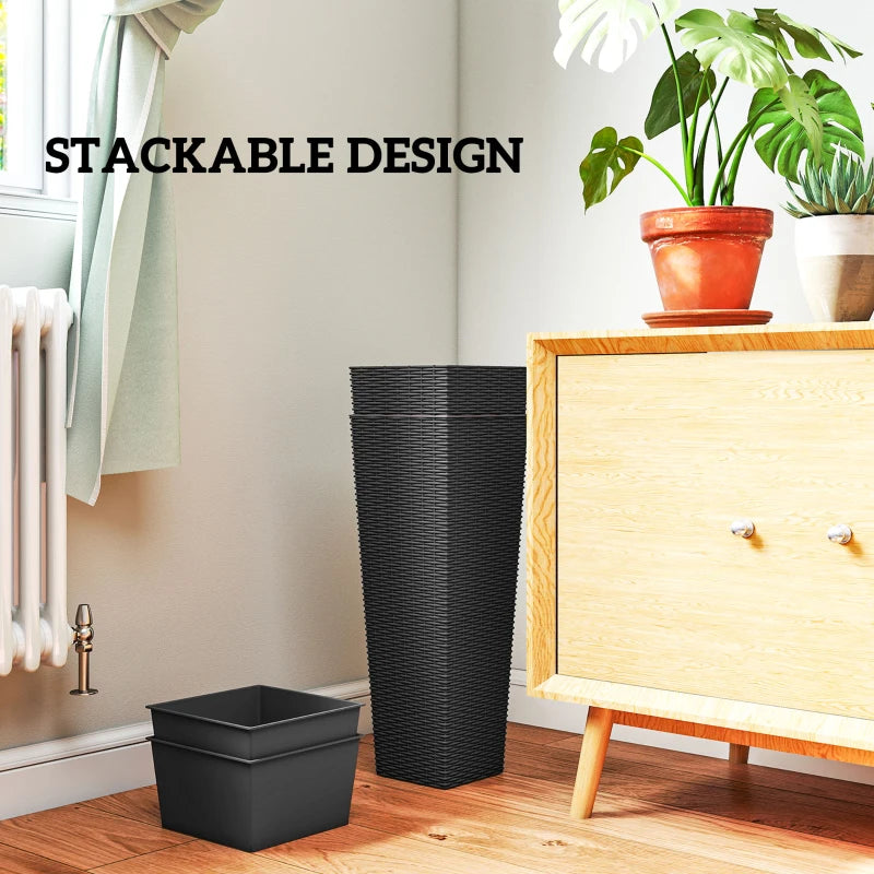 23.6 Inch Tall Planters for Outdoor Plants, Set of 2 Plastic Flower Pots with Drainage Holes, Black