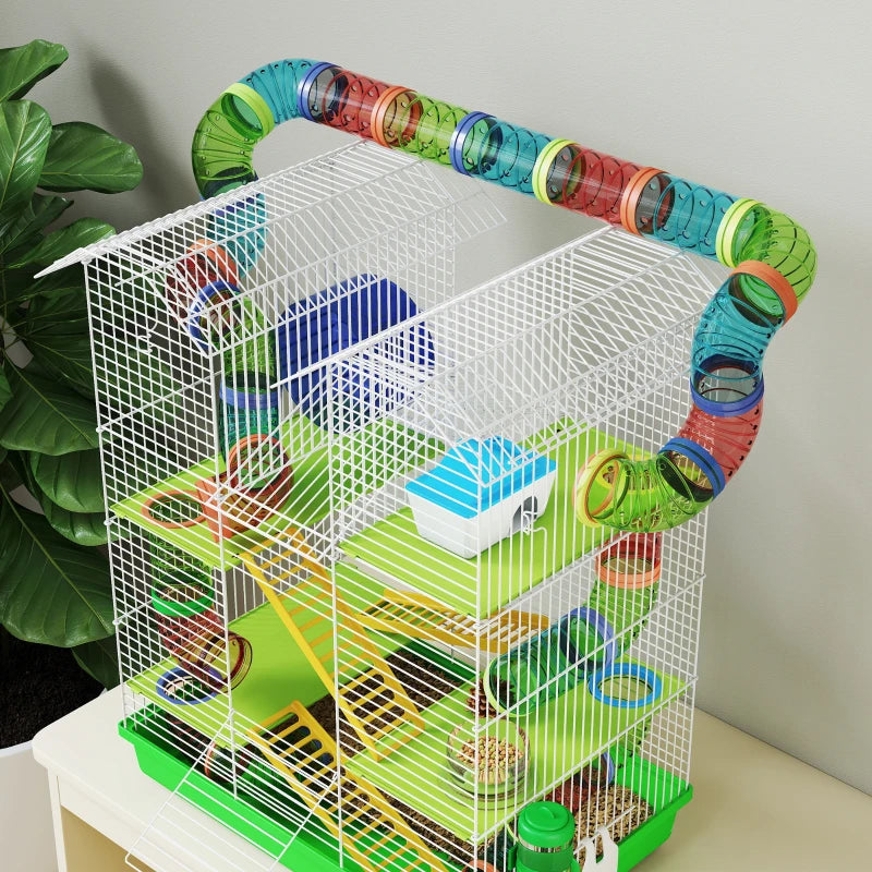 18.5" Hamster Cage, 5 Tiers Small Animal House with Tunnel Tube System, Exercise Wheel, Water Bottle, Green