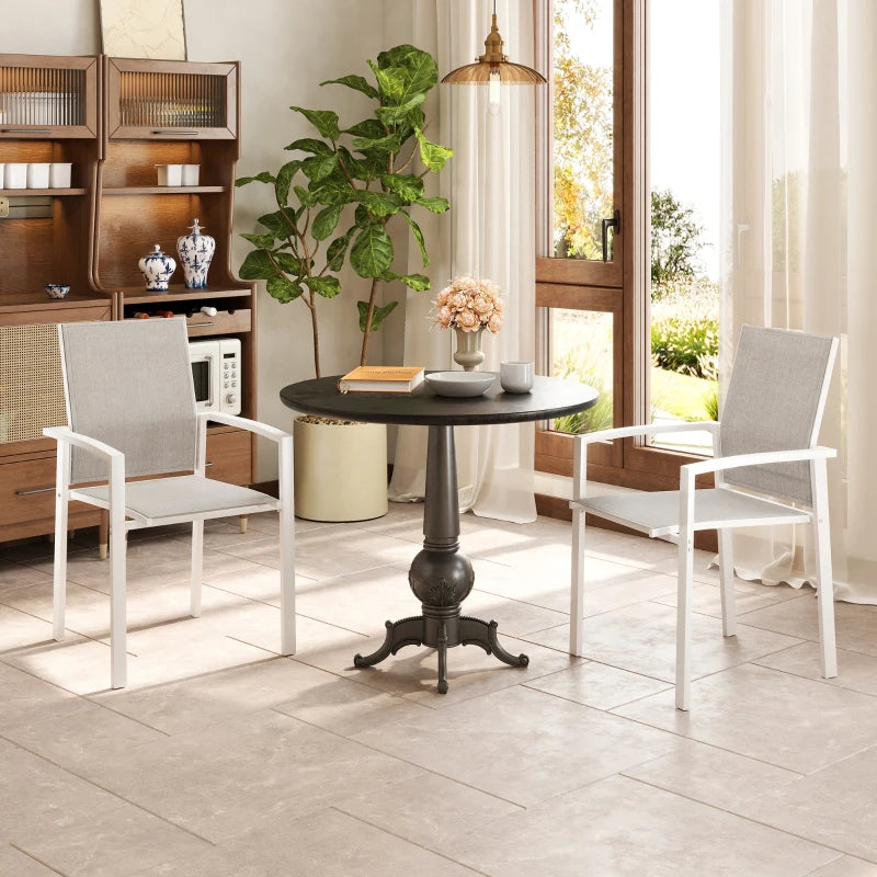 Set of 2 Outdoor Garden Chairs, Stackable Patio Dining Chairs with Breathable Fabric, Armrests and Backrest, Light Grey