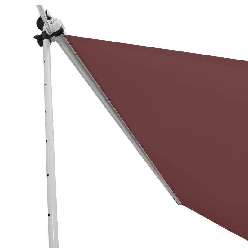 10x5ft Patio Sun Shade Canopy Manual Retractable Awning with 5.6-9.2ft Support Pole for Window, Door, Porch, Wine Red