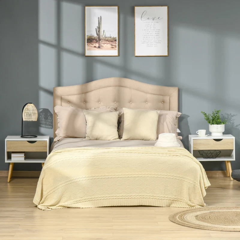 Set of 2 Bedside Table with Drawer and Shelf, Modern Nightstand with Wooden Legs, End Table for Bedroom, White