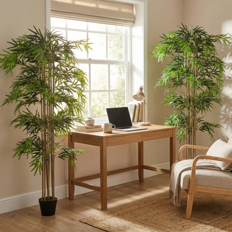 6FT Artificial Bamboo Tree Set of 2, Fake Plant with 1530 Leaves, Greenery Plant in Nursery Pot for Indoor, Green