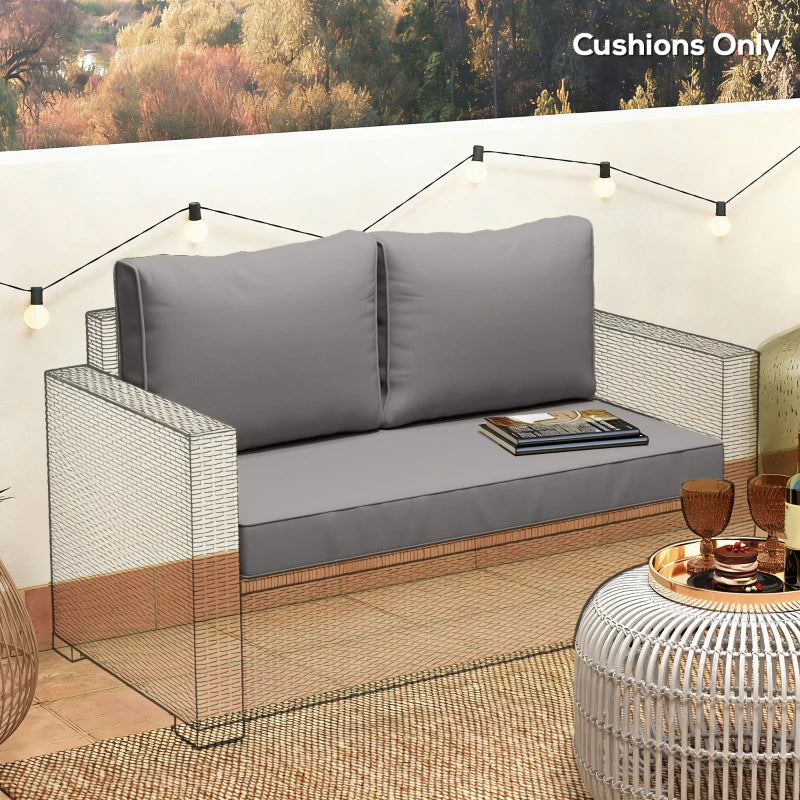 2 Seater Outdoor Seat Cushions with Backrest, Loveseat Double Sofa Outdoor Furniture Cushions, Light Grey