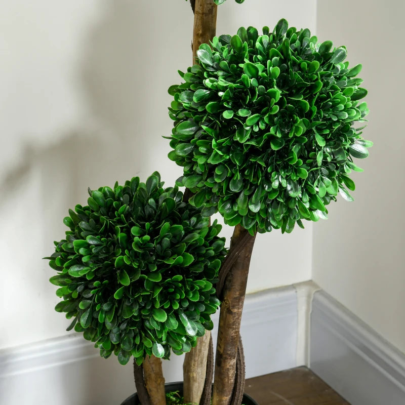 3ft Artificial Tree, Triple Ball Boxwood Topiary with Pot and Sandalwood Leaves, for Indoor Outdoor Home