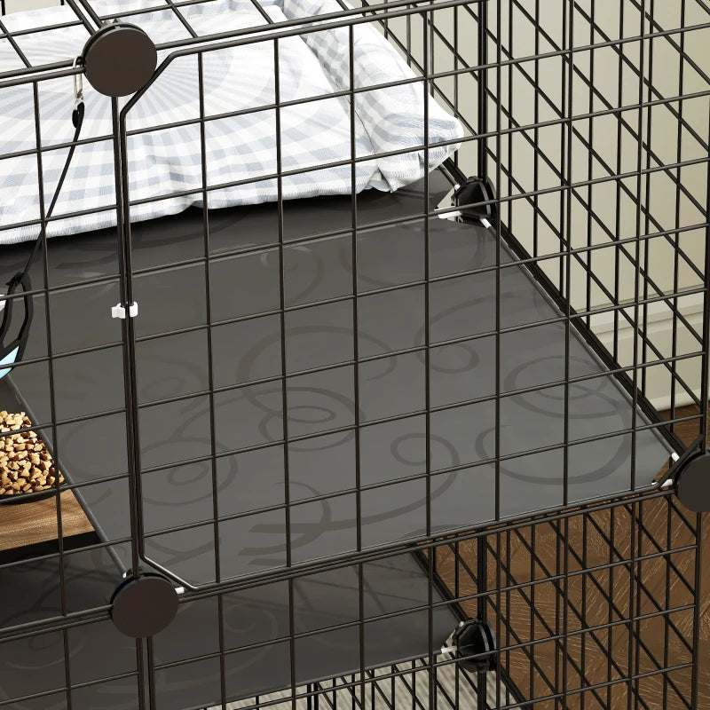 3 Tier Cat Cage Crate, DIY Pet Playpen with 3 Doors, Ladders, Hammock, Platforms, Indoor Playpen for Kittens, Black