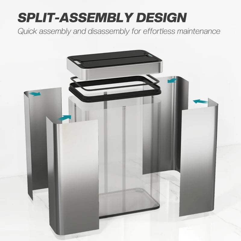 14.5 Gallon Sensor Can, Automatic Garbage Can with Soft-Close Butterfly Lid, Fingerprint-Proof Stainless Steel, Silver