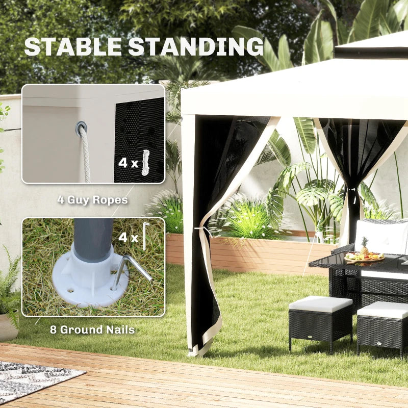 10' x 10' Outdoor Canopy Tent Party Tent with Mesh Netting and Double Tier Roof for Backyard, Garden, Patio, Cream White