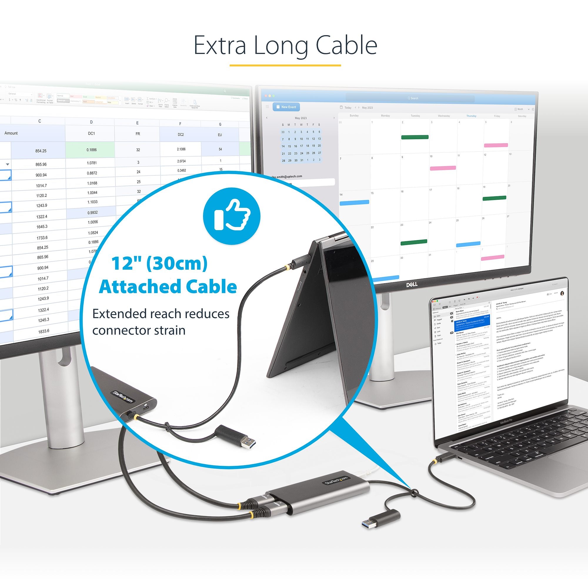 USB-C to Dual-HDMI Adapter - USB-C or A to 2x HDMI - 4K 60Hz - 100W Power Delivery Pass-Through - 1ft (30cm) Built-in Cable - USB to HDMI Multi-Monitor Converter for Laptop - TAA 