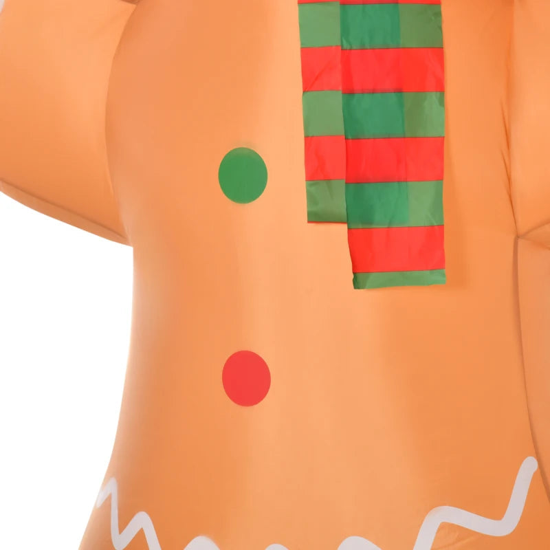 HOMCOM 8FT Inflatable Christmas Gingerbread Man with Candy Cane, Outdoor Blow Up Yard Decoration with LED Lights 