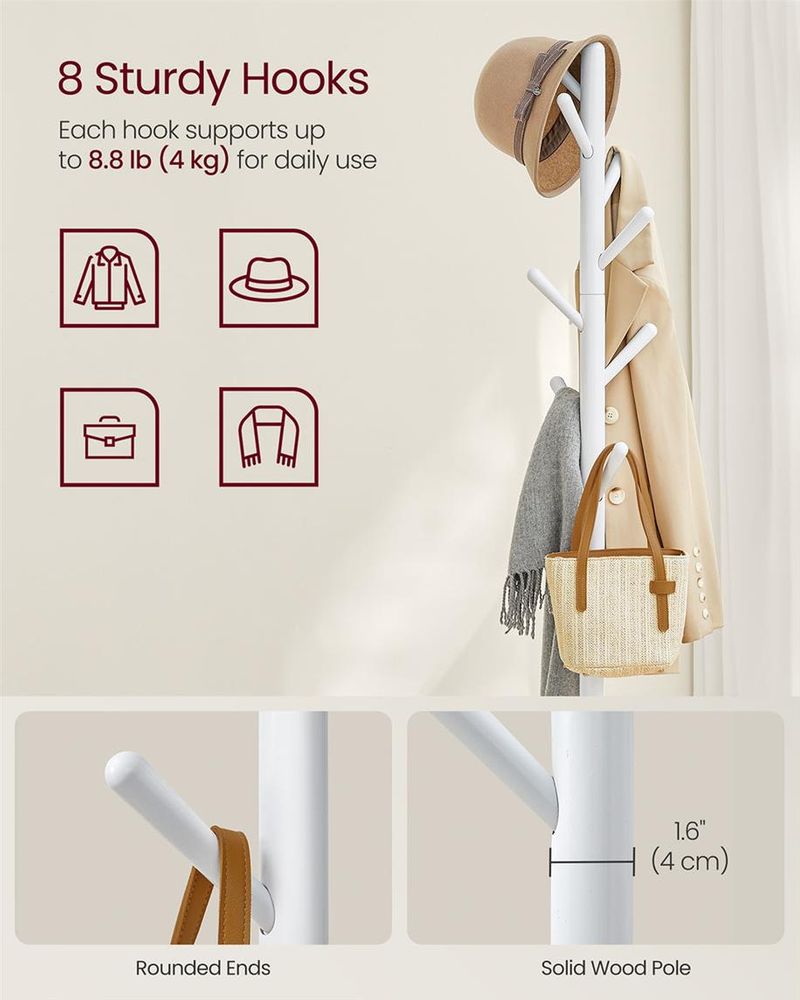VASAGLE Hall Coat Tree with 8 Hooks and Storage Shelf 