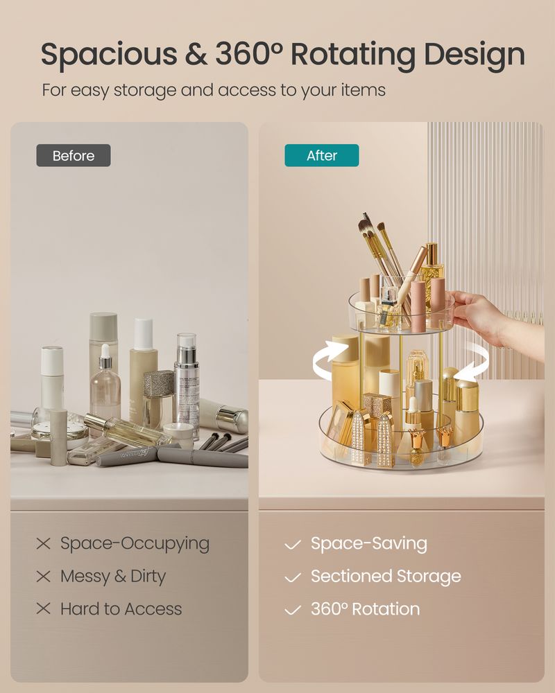 SONGMICS 2-Tier Round Rotating Makeup Organizer 