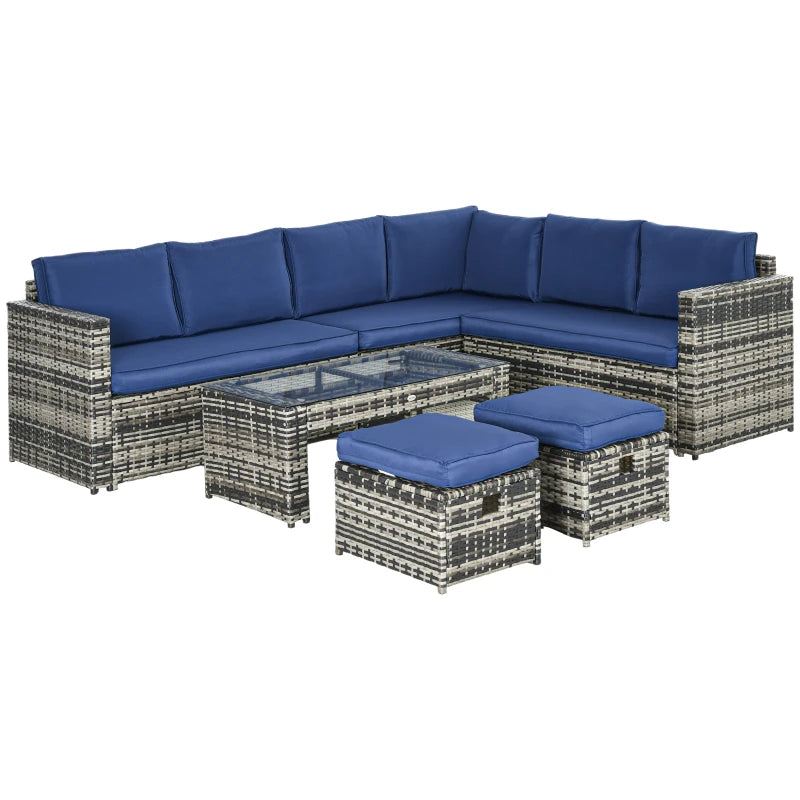 Outsunny 6pcs Garden Furniture Sofa Set, 8-Seater Outdoor Sofa Sectional with 3 Loveseat Wicker Sofa with Cushions