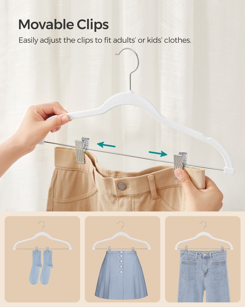 SONGMICS Velvet Pants Hangers with Adjustable Clips 