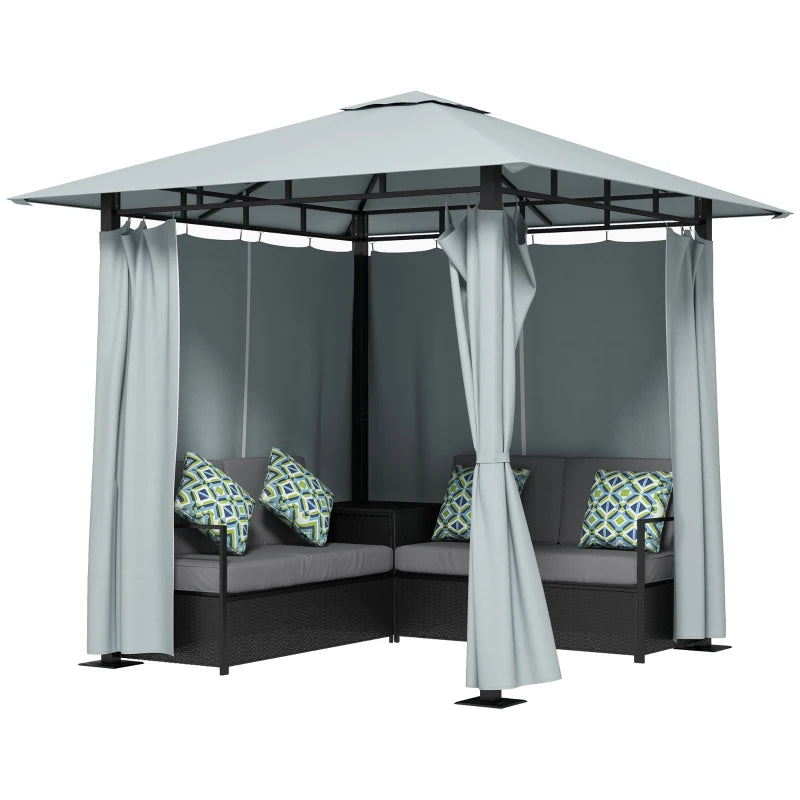 Outsunny Patio Furniture Set with Gazebo, Outdoor PE Rattan Wicker Conversation Sofa with Storage Corner Table, Cushion, for Backyard, Porch, Poolside, Balcony, Grey 