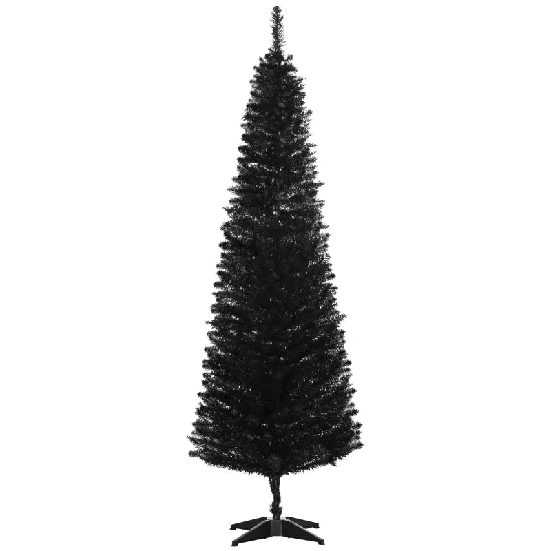 HOMCOM 6 Pencil Christmas Tree, Slim Artificial Xmas Tree with Realistic Branches, Sturdy Metal Stand, Black 