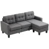 HOMCOM L-shaped Sofa, Chaise Lounge, Furniture, 3 Seater Couch with Switchable Ottoman, Corner Sofa with Thick Padded Cushion for Living Room, Office, Grey