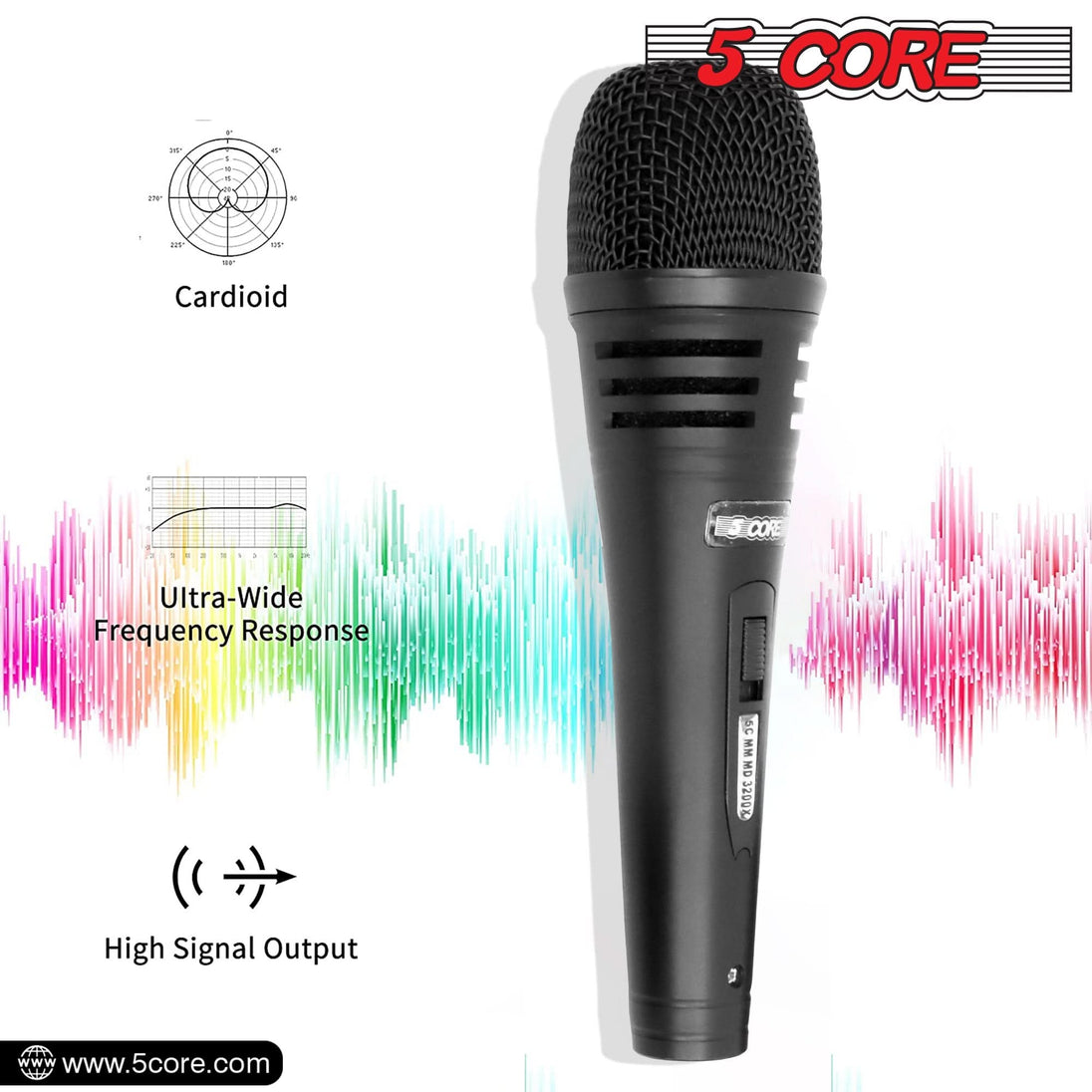 5 Core Dynamic XLR Microphone - Handheld Mic for Karaoke, Singing, and Studio Use