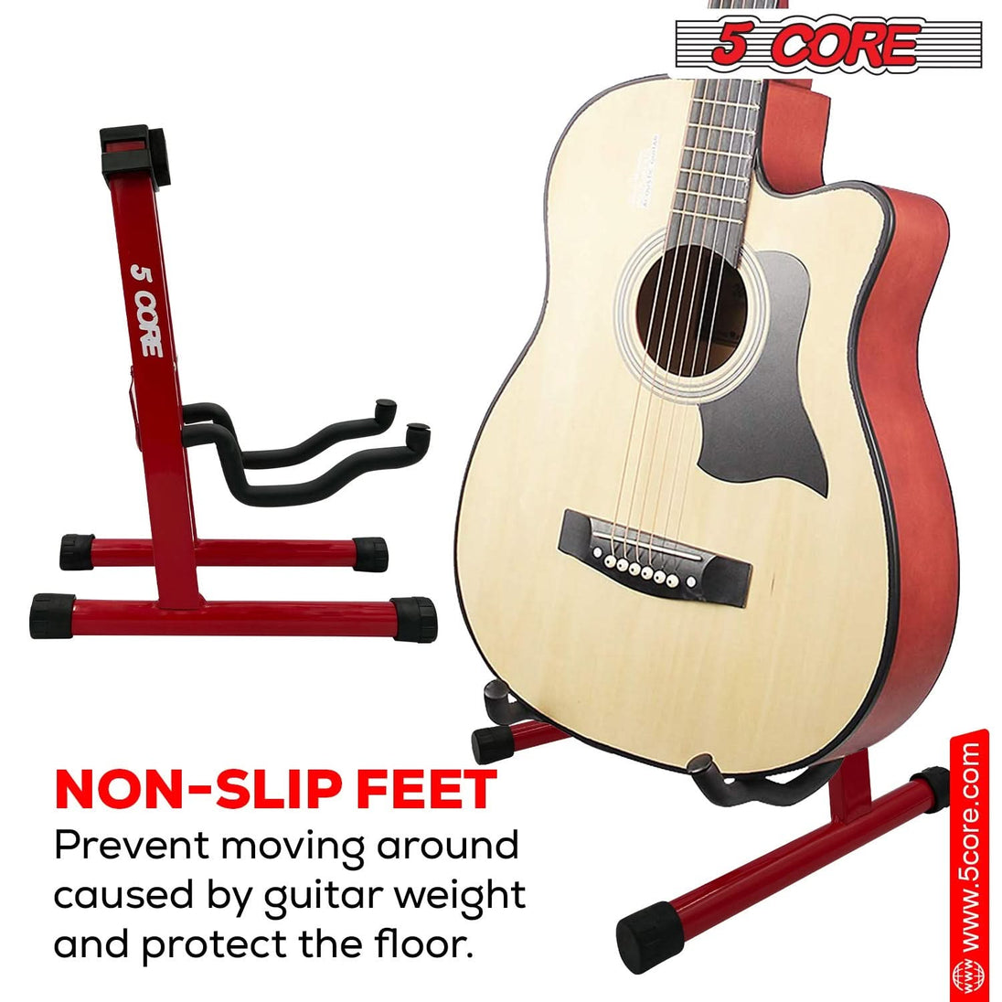 5Core Guitar Stand Floor A Frame Electric Acoustic Bass Soporte Para Guitarra RED