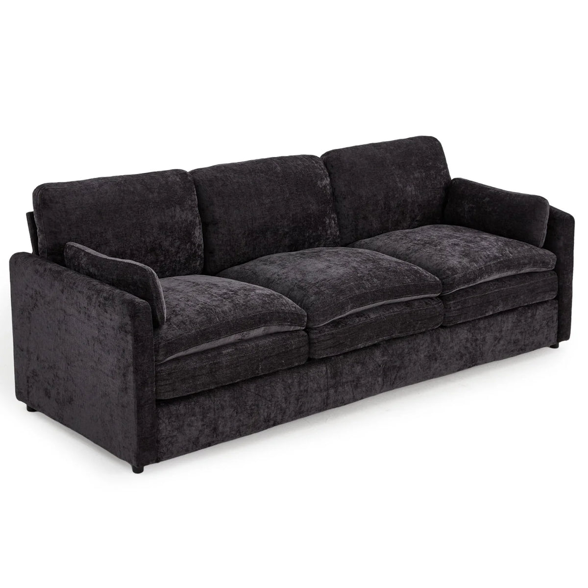 89-Inch Chenille Sofa – Modern 3-Seater Couch with 2 Removable Pillows, Black