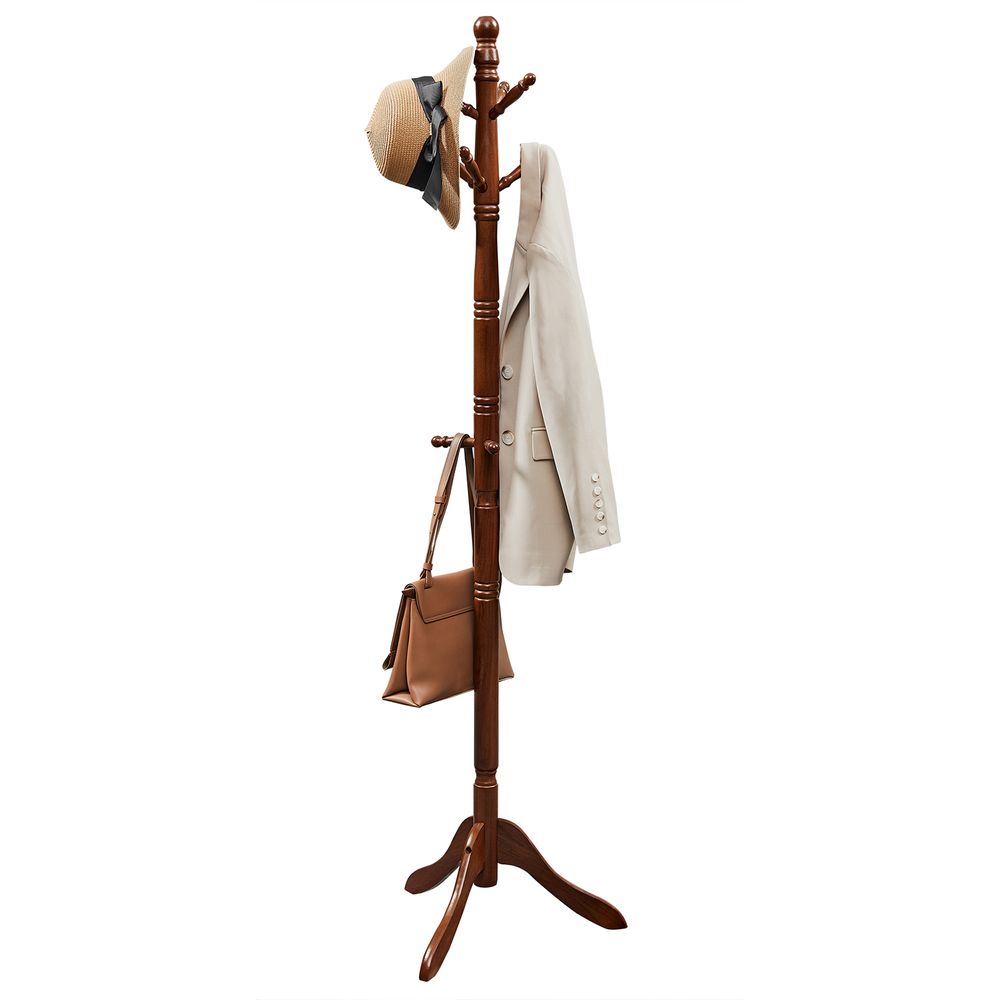 VASAGLE Solid Wood Coat Rack and Stand with 10 Hooks 