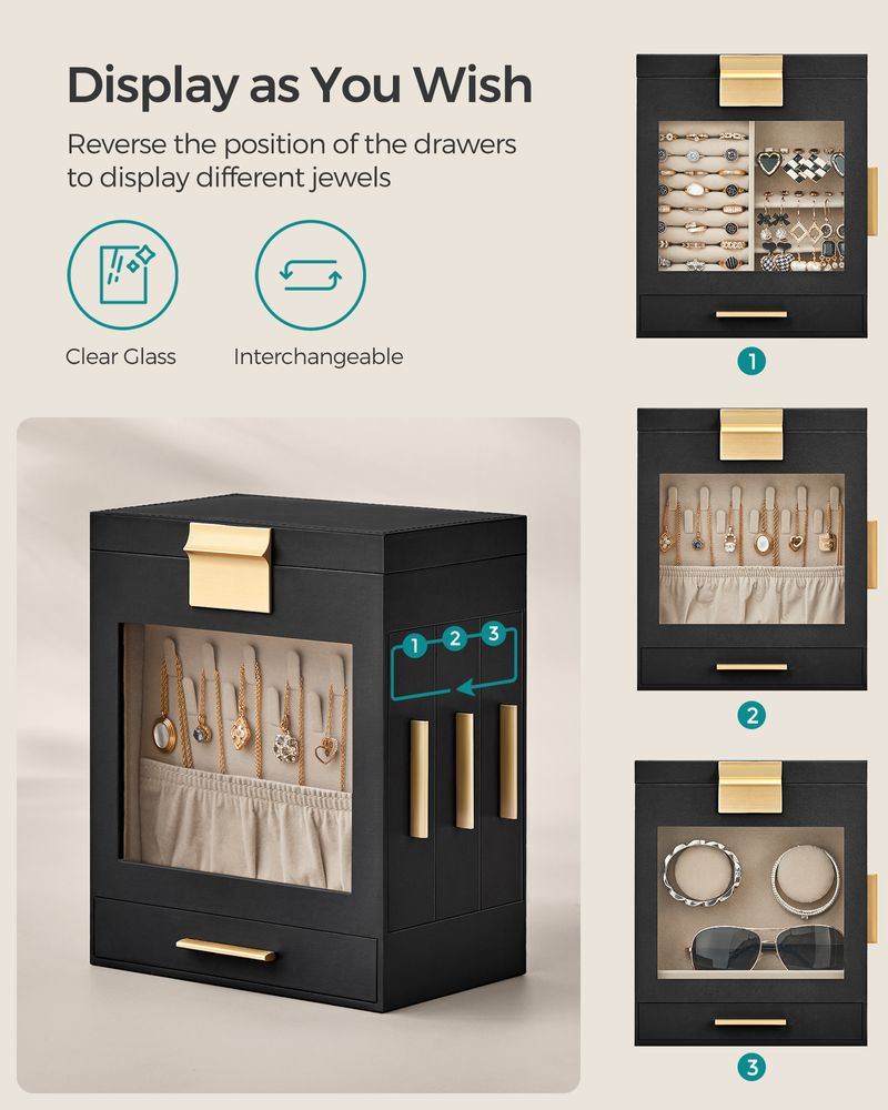SONGMICS 5-Layer Jewelry Organizer with 3 Side Drawers 