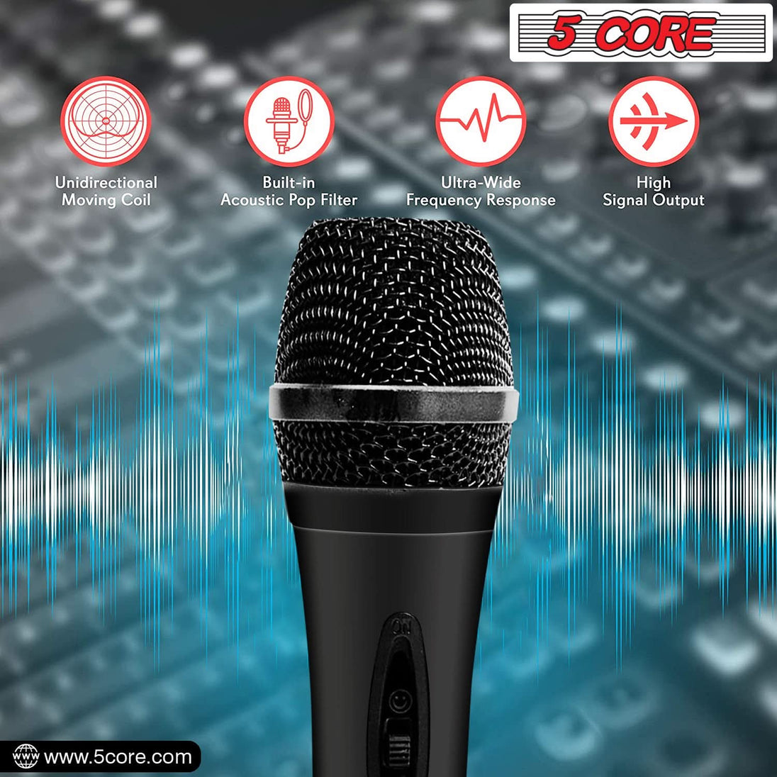 5Core Handheld XLR Dynamic Microphone – Karaoke, Singing, and Studio Mic (Microfono)