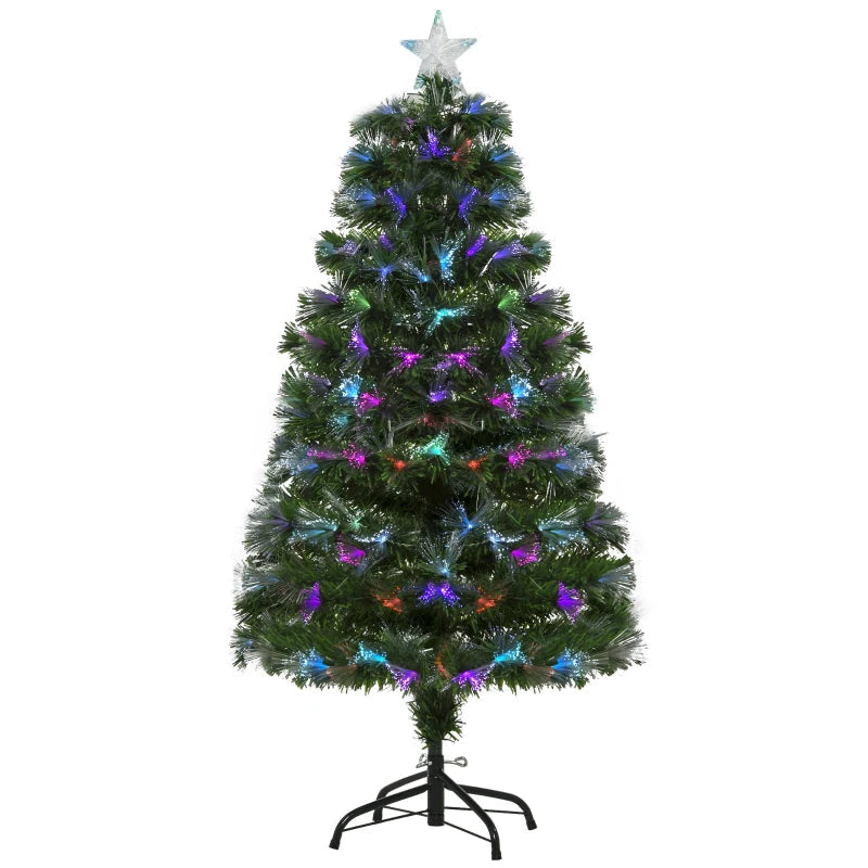 HOMCOM 4FT Pre-Lit Fiber Optic Christmas Tree with Star Topper, Artificial Spruce Holiday Decor 