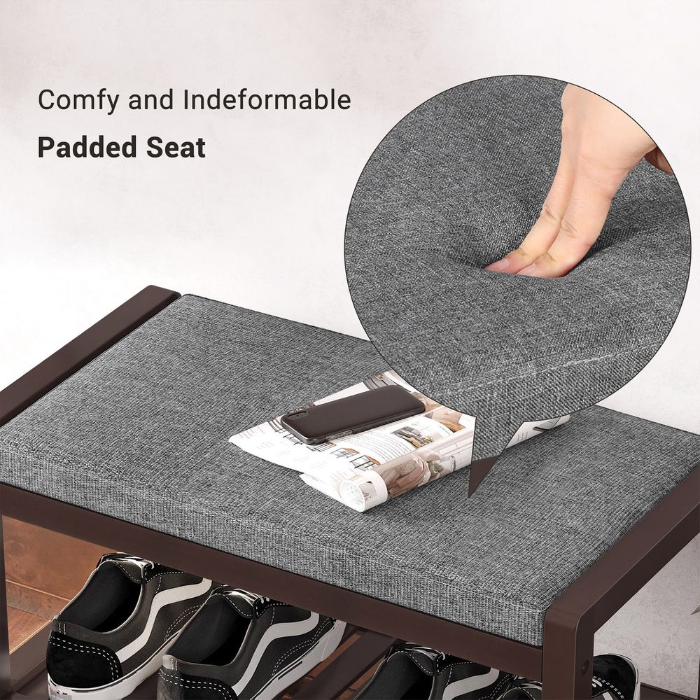 SONGMICS Shoe Rack Bench with Cushion Upholstered Padded Seat 
