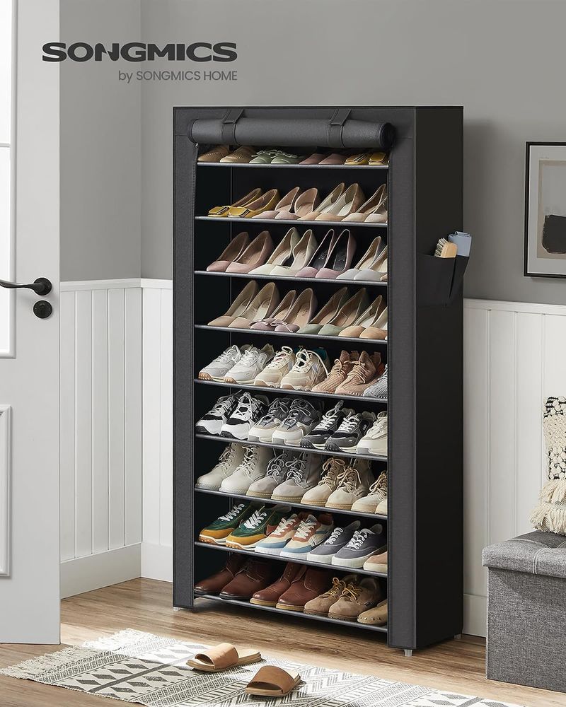 SONGMICS 9 Tier Shoe Rack with Nonwoven Fabric Cover 